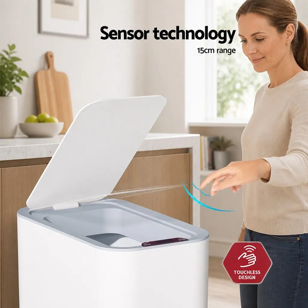 9L Automatic Motion Sensor Rubbish Bin in White