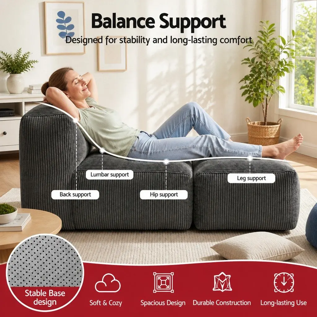 Foldable Sofa Bed Corduroy Fabric 164cm x 82cm x 75cm Grey