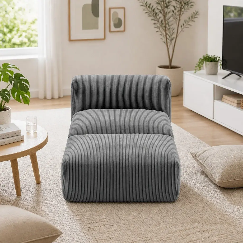 Foldable Sofa Bed Corduroy Fabric 164cm x 82cm x 75cm Grey