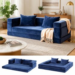 Durable Convertible Sofa Bed with Foldable Design in Blue