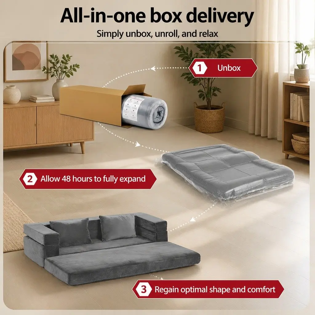 Convertible Sofa Bed Velvet Grey