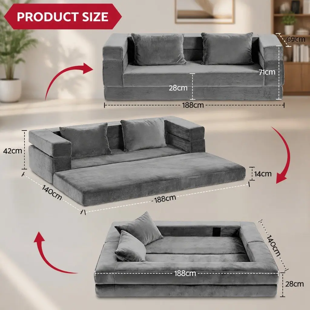 Convertible Sofa Bed Velvet Grey
