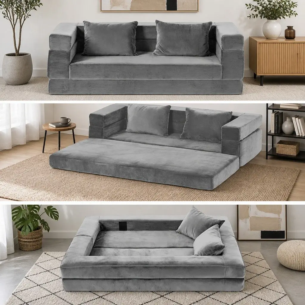 Convertible Sofa Bed Velvet Grey