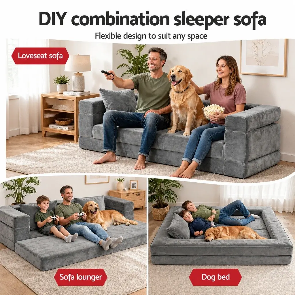 Convertible Sofa Bed Velvet Grey