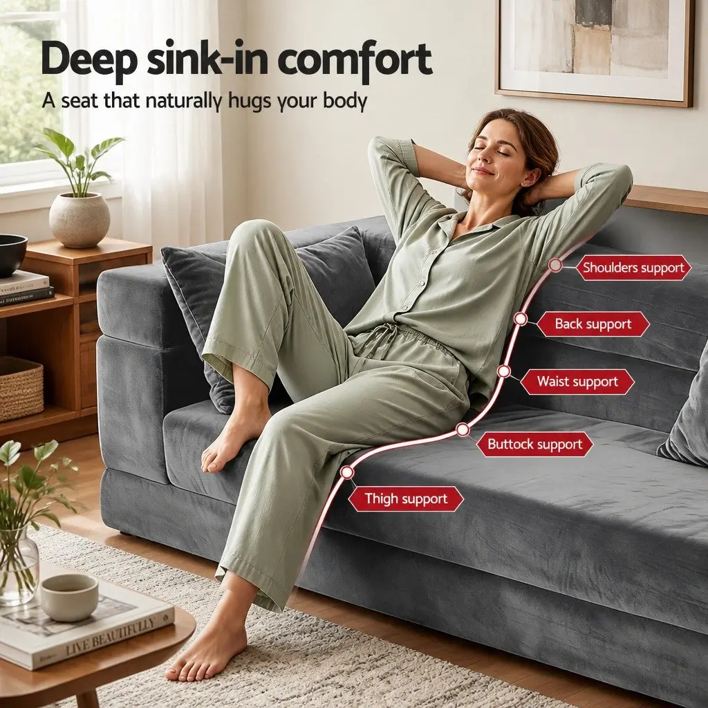 Convertible Sofa Bed Velvet Grey