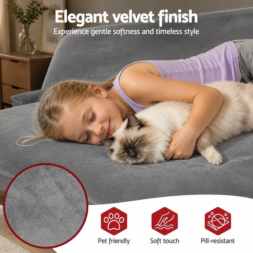 Convertible Sofa Bed Velvet Grey