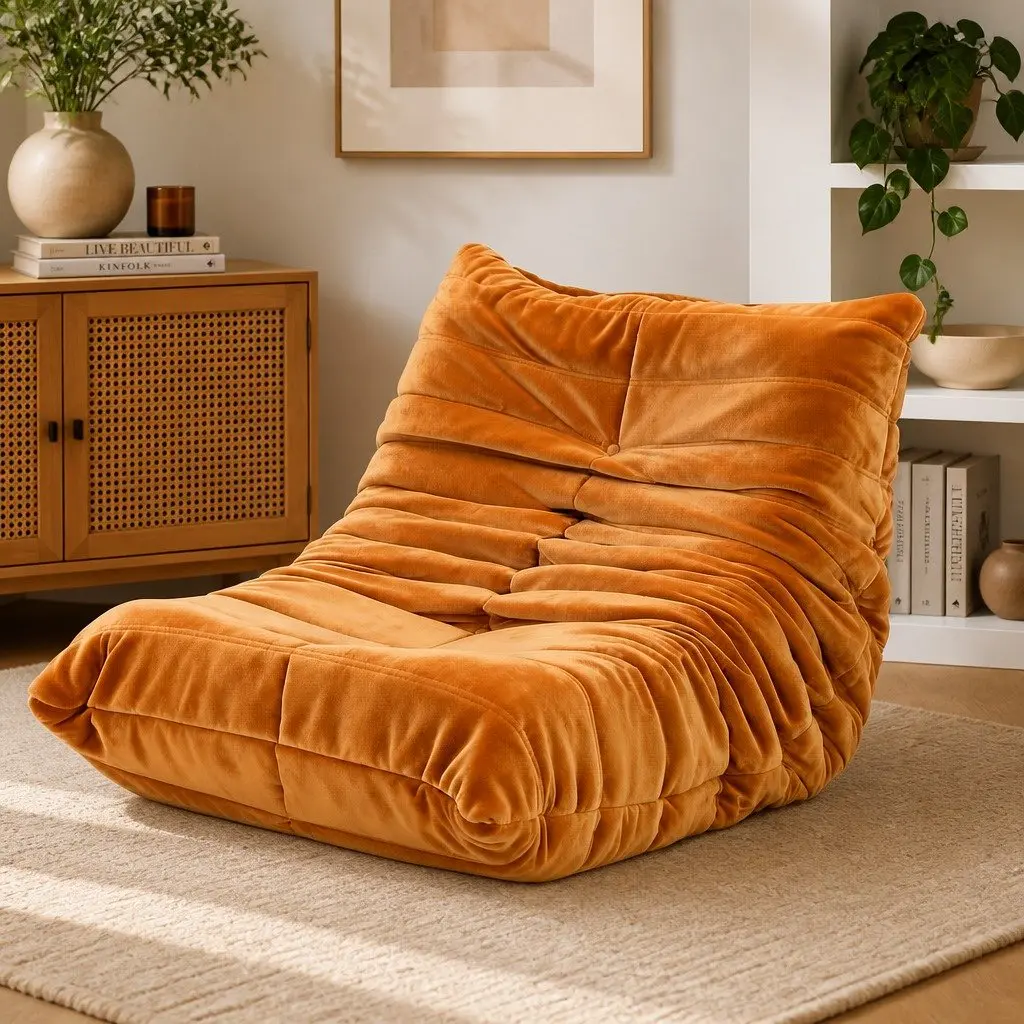 Sofa Chair Foam Velvet Brown Ergonomic Lounge Pouffe Recliner
