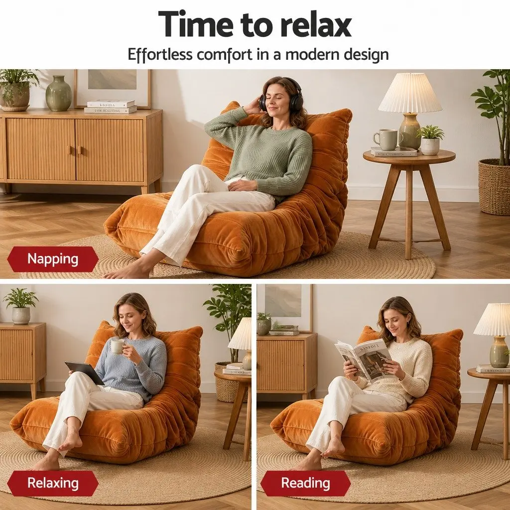 Sofa Chair Foam Velvet Brown Ergonomic Lounge Pouffe Recliner