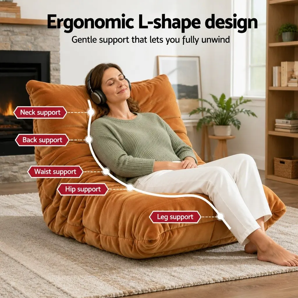 Sofa Chair Foam Velvet Brown Ergonomic Lounge Pouffe Recliner