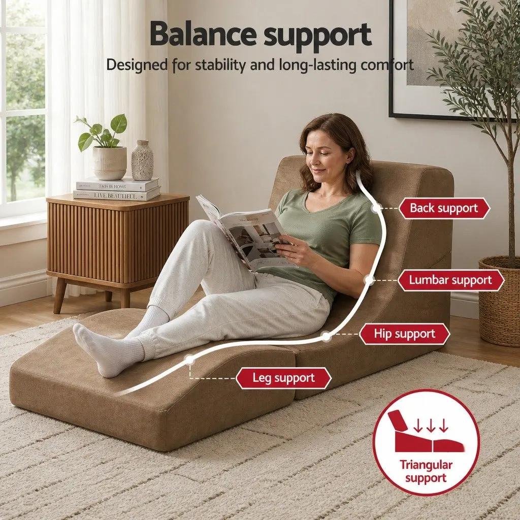 Folding Sofa Bed Velvet Fabric Brown 3-in-1 Convertible Foam Lounger Chair
