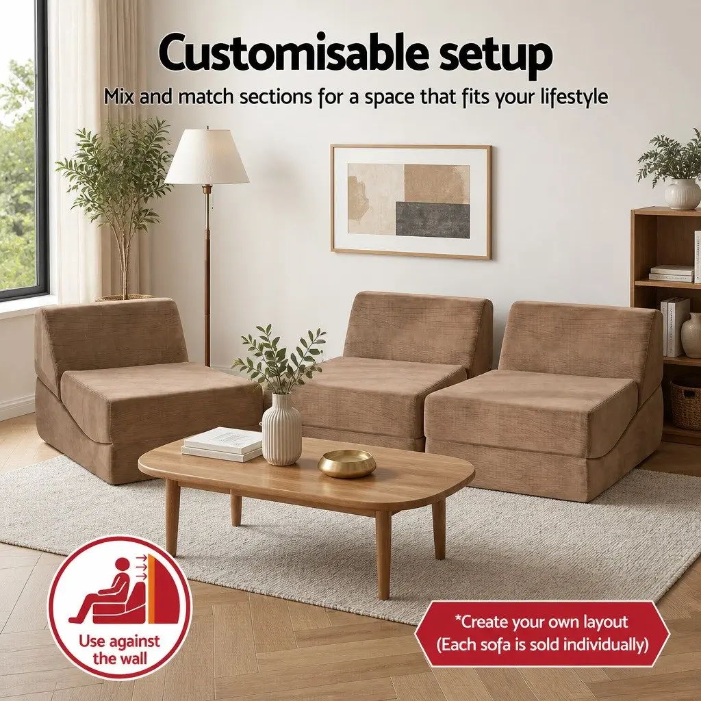 Folding Sofa Bed Velvet Fabric Brown 3-in-1 Convertible Foam Lounger Chair