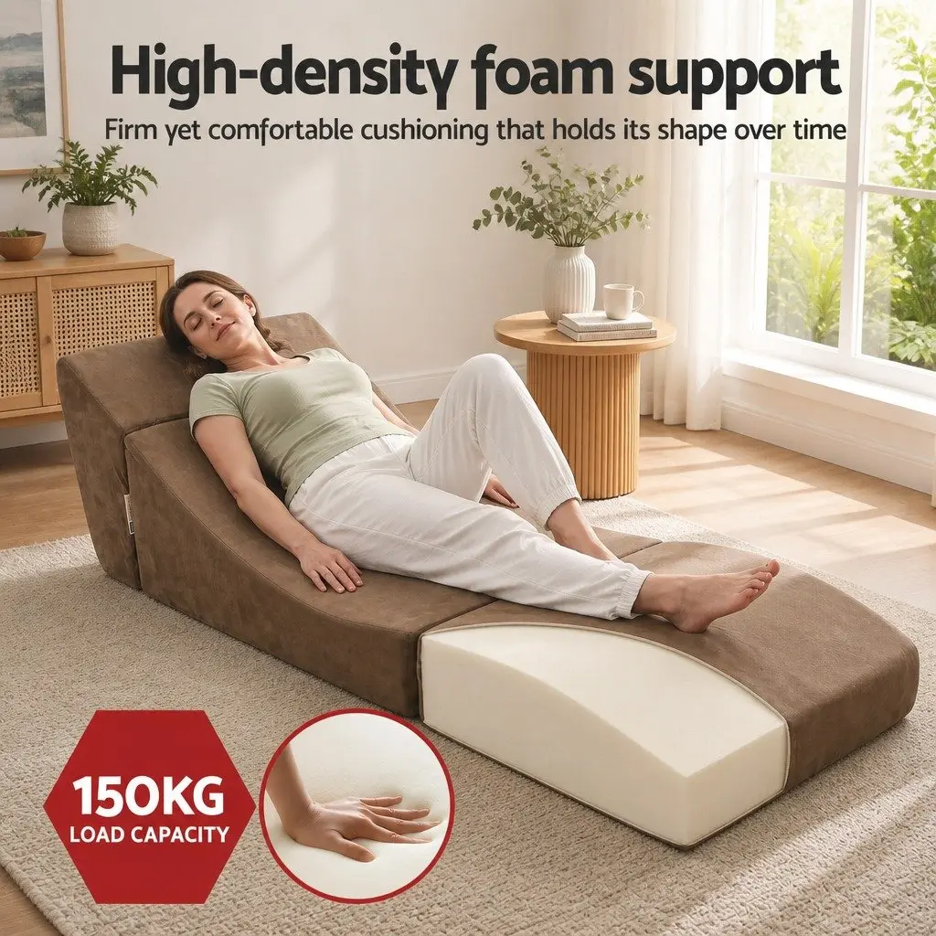 Folding Sofa Bed Velvet Fabric Brown 3-in-1 Convertible Foam Lounger Chair