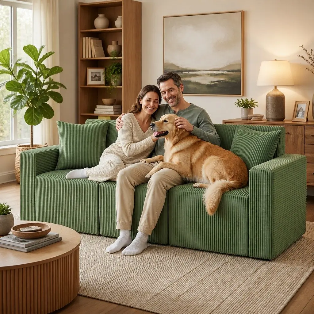 Green 3-Seater Modular Sofa Bed with Pillows
