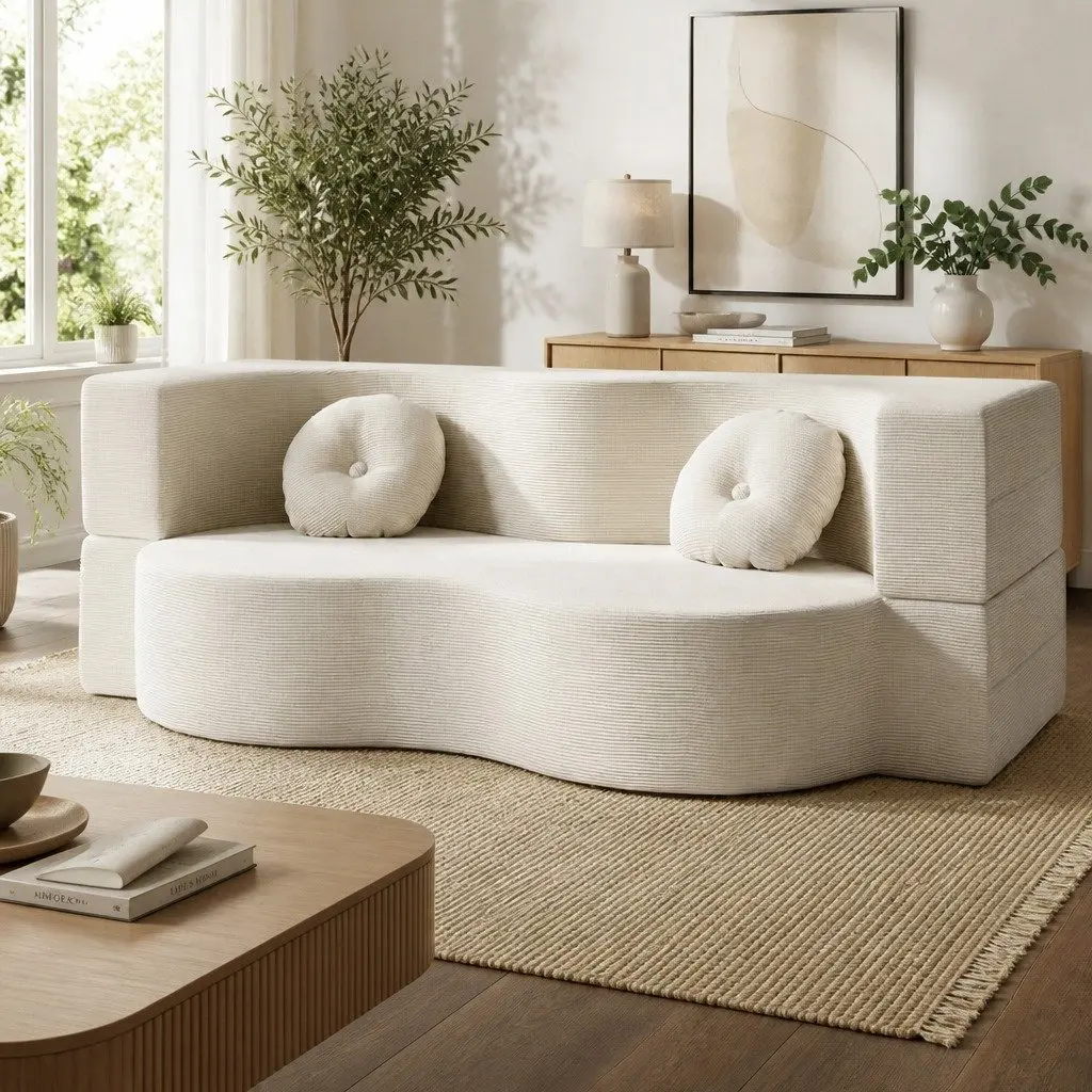Folding Sofa Bed 2-in-1 Convertible Futon Loveseat Couch Floor Sleeper Beige