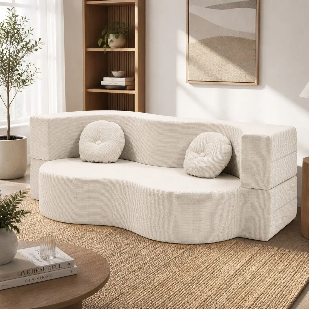 Sofa Bed Corduroy Fabric 203cm Beige