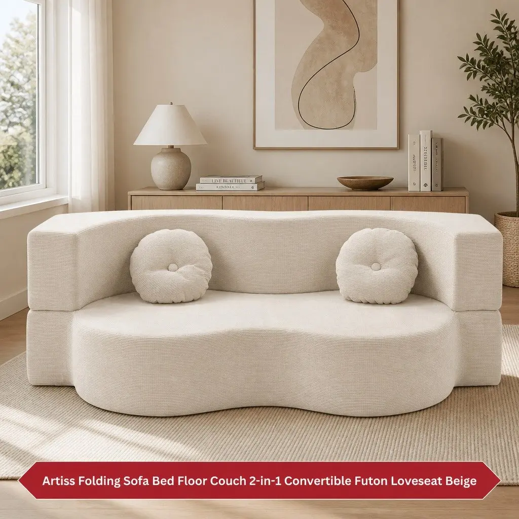 Sofa Bed Corduroy Fabric 203cm Beige