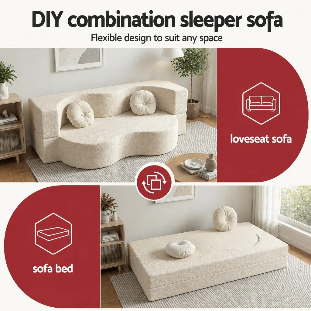 Sofa Bed Corduroy Fabric 203cm Beige