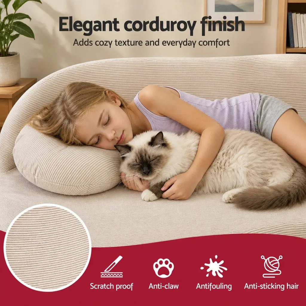 Sofa Bed Corduroy Fabric 203cm Beige