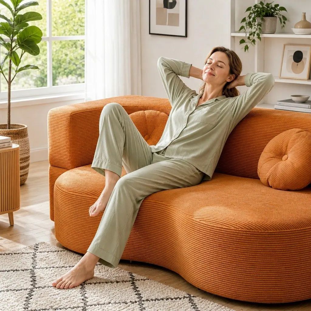Sofa Bed Corduroy Fabric 203cm L Orange
