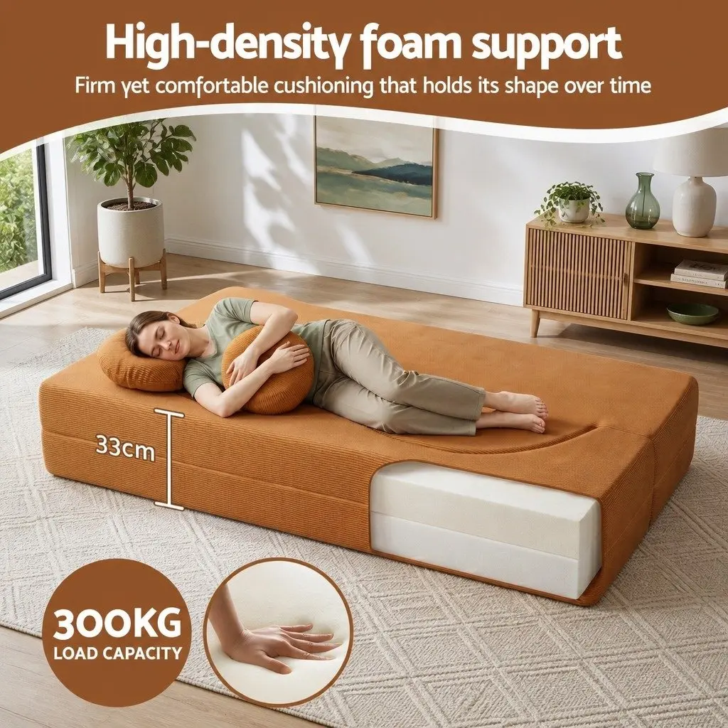 Sofa Bed Corduroy Fabric 203cm L Orange