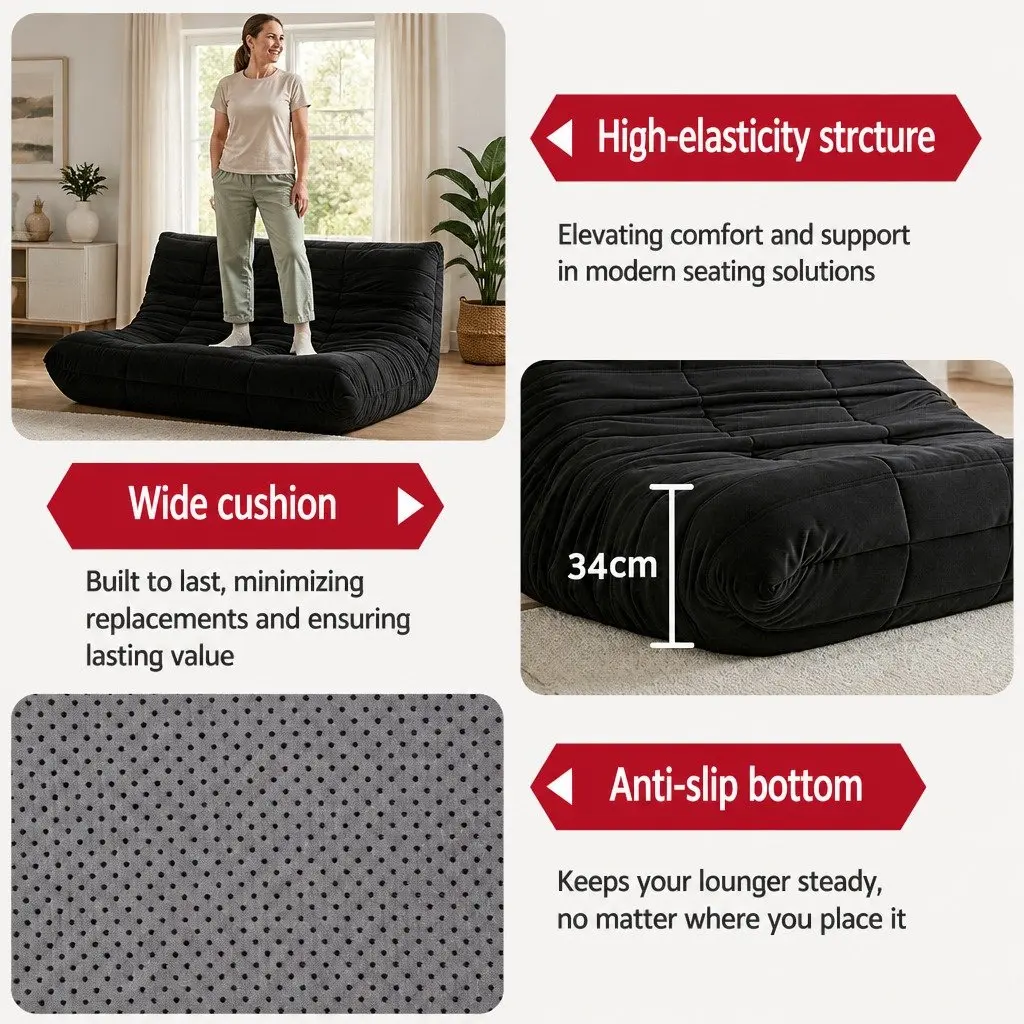 2 Seater Lazy Sofa Floor Couch Armless Lounge Chair Accent Caterpillar Design