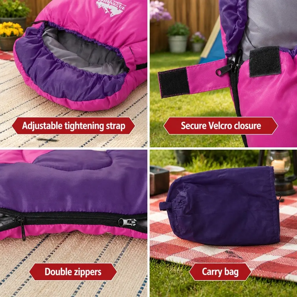 Kids Sleeping Bag Polyester 172cm Pink