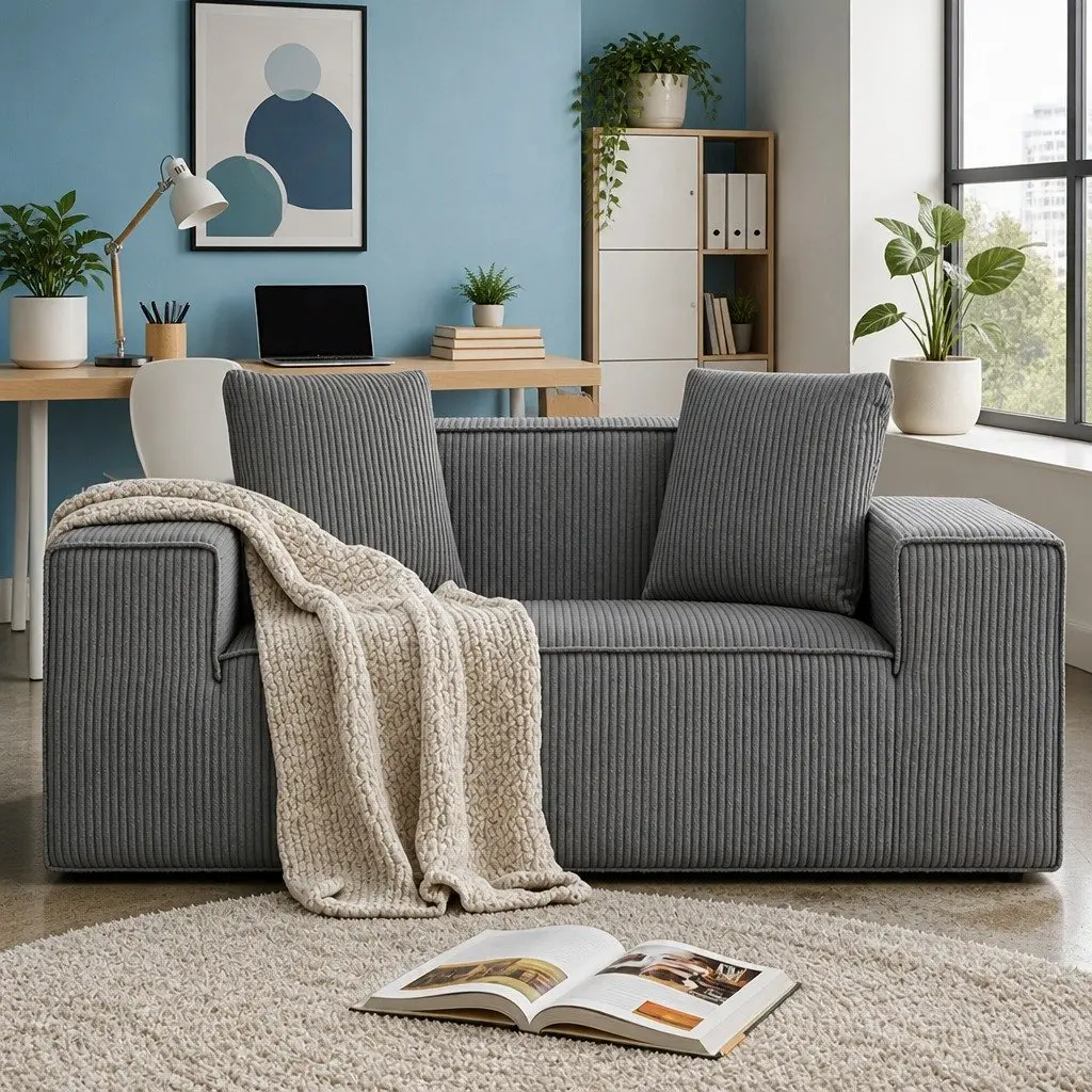 Loveseat Sofa Bed Corduroy Small Grey