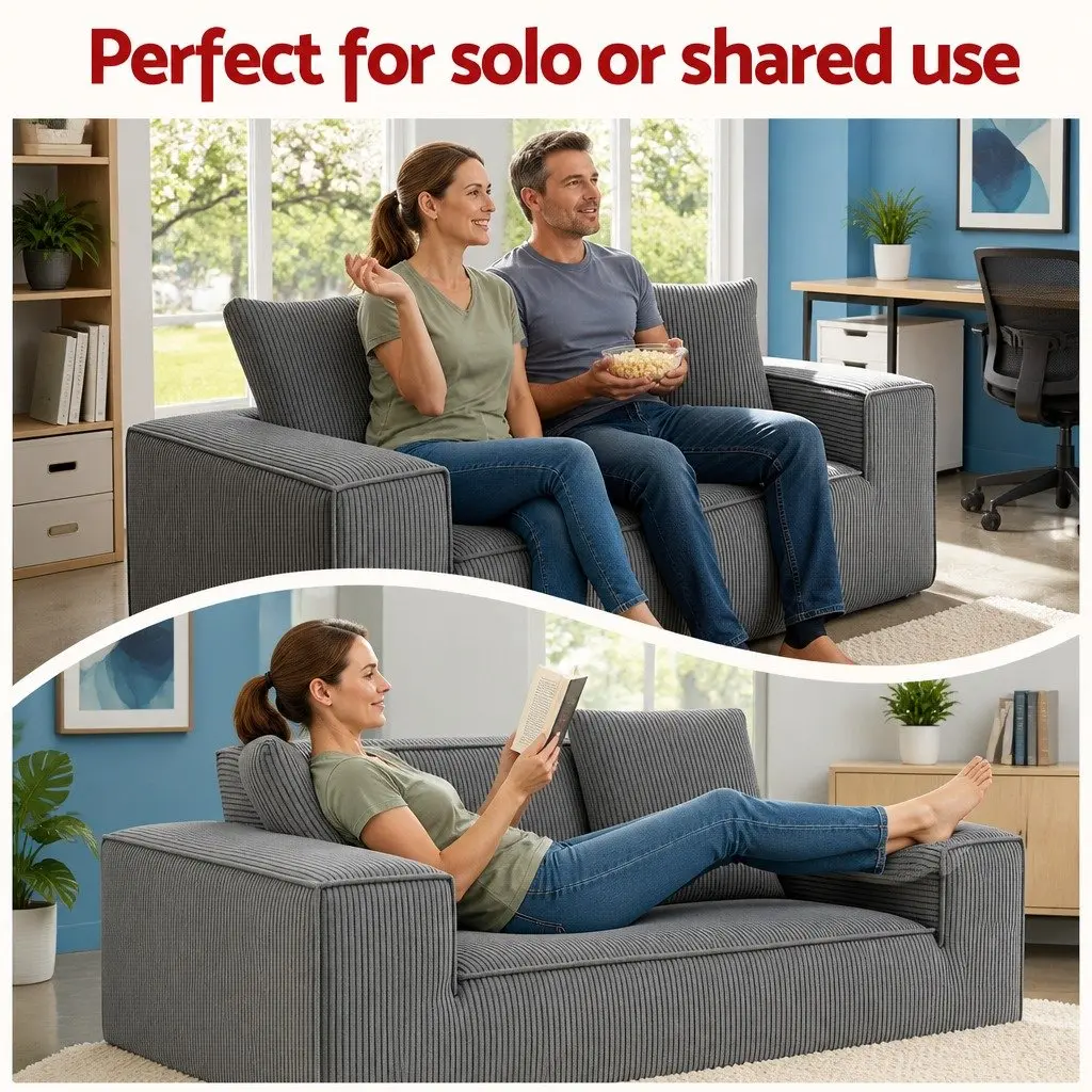 Loveseat Sofa Bed Corduroy Small Grey