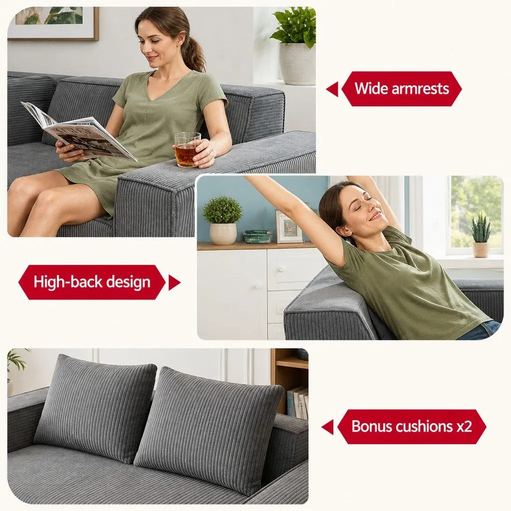Loveseat Sofa Bed Corduroy Small Grey