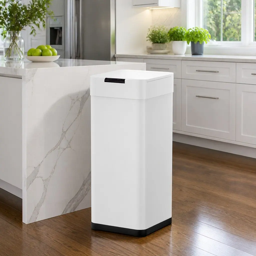 Automatic Trash Can Iron 50L White