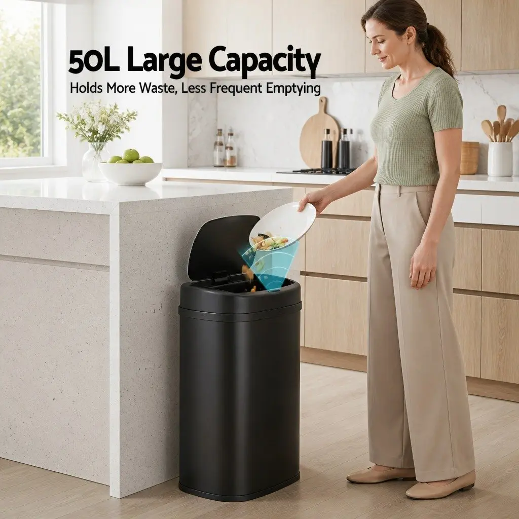 Hands-Free Motion Sensor Trash Can 50L in Black