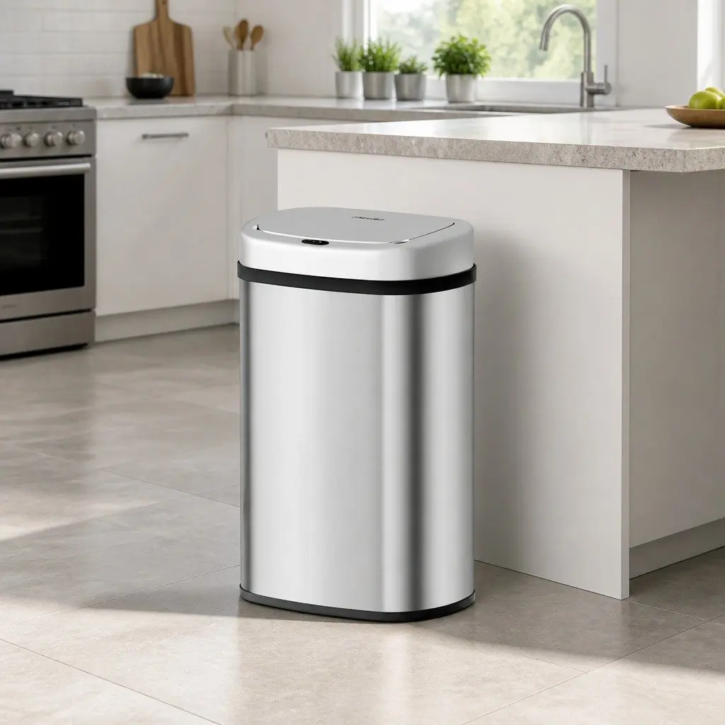 50L Silver Motion Sensor Rubbish Bin for Easy Disposal