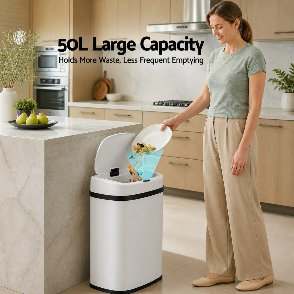 Automatic Rubbish Bin Steel 50L White