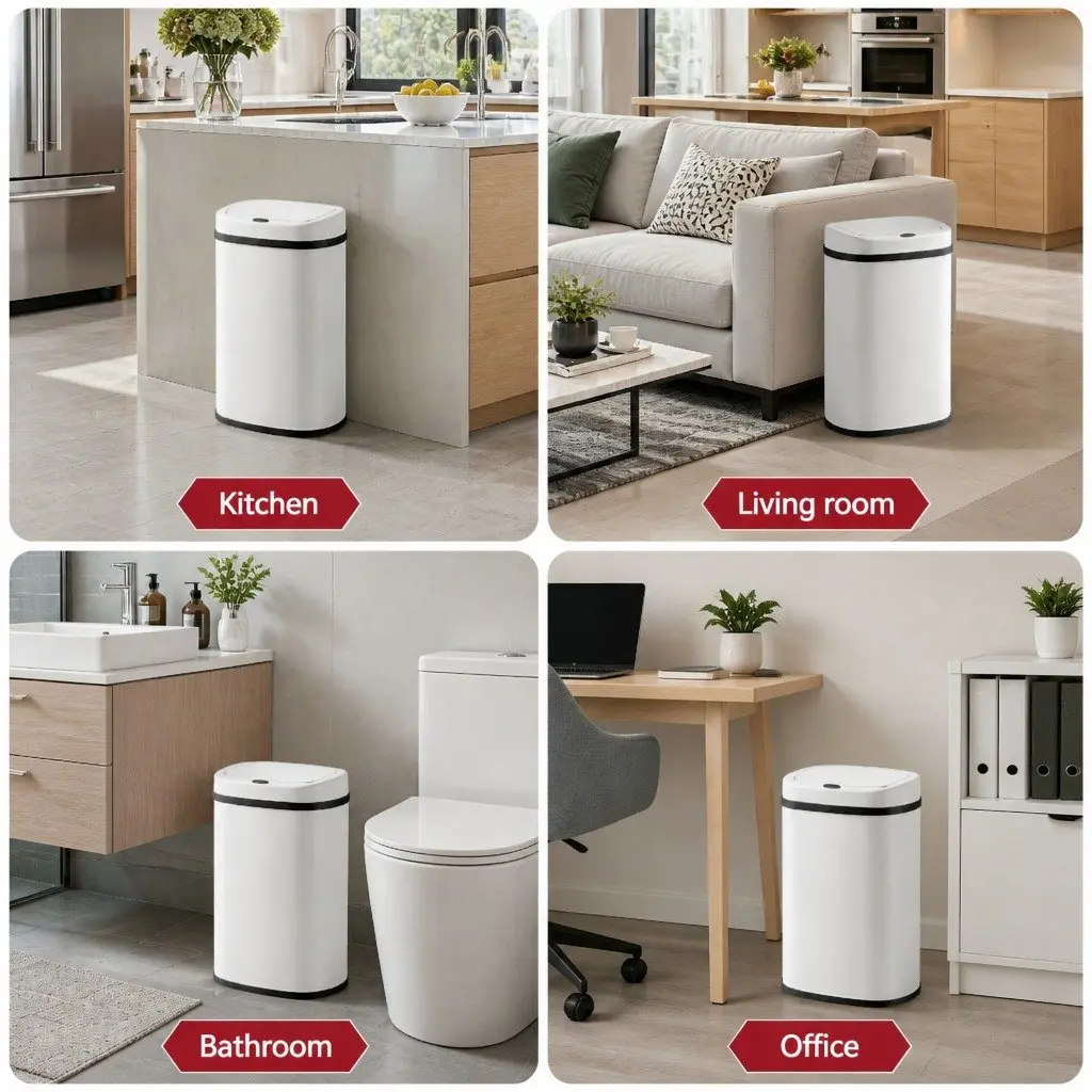 Automatic Rubbish Bin Steel 50L White