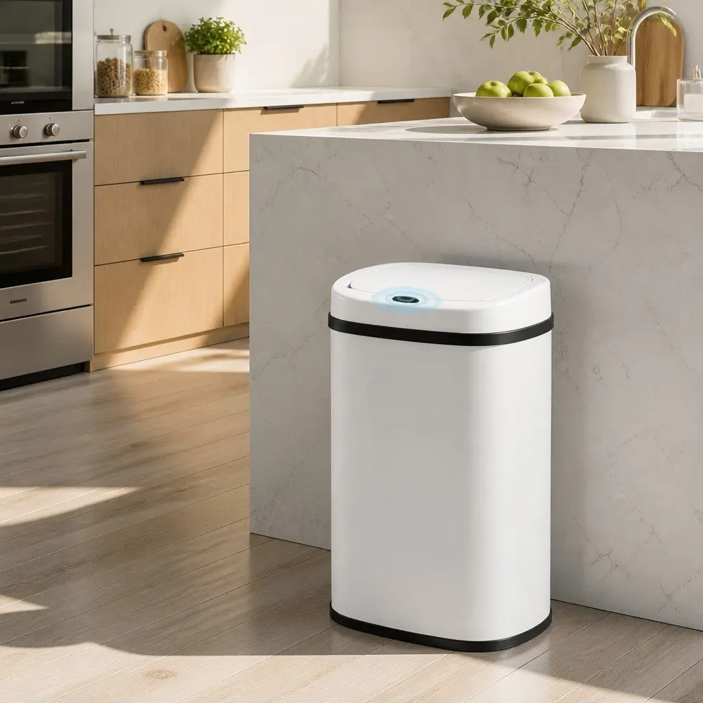 Automatic Rubbish Bin Steel 50L White