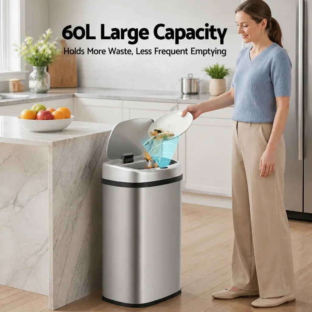 60L Motion Sensor Rubbish Bin in Silver