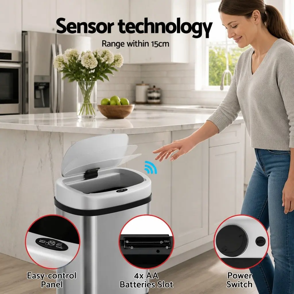 60L Motion Sensor Rubbish Bin in Silver