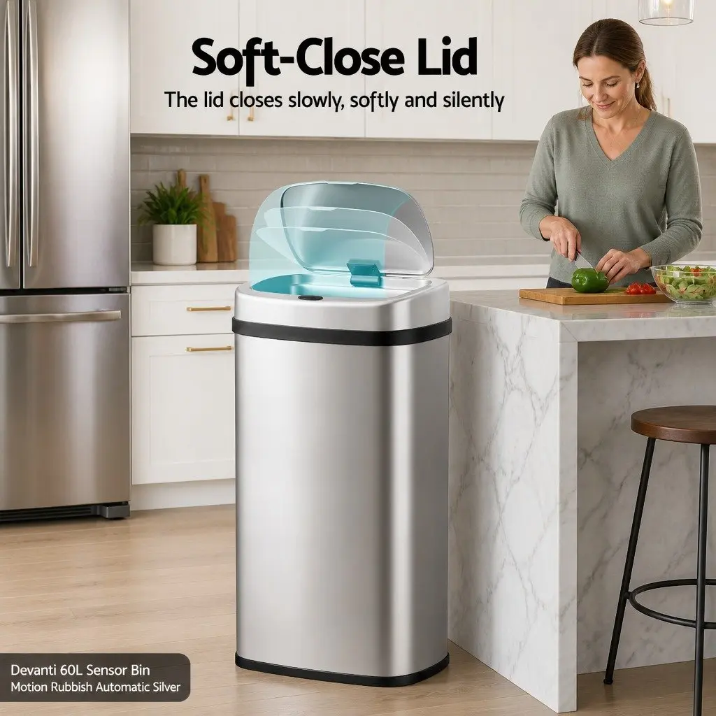 60L Motion Sensor Rubbish Bin in Silver