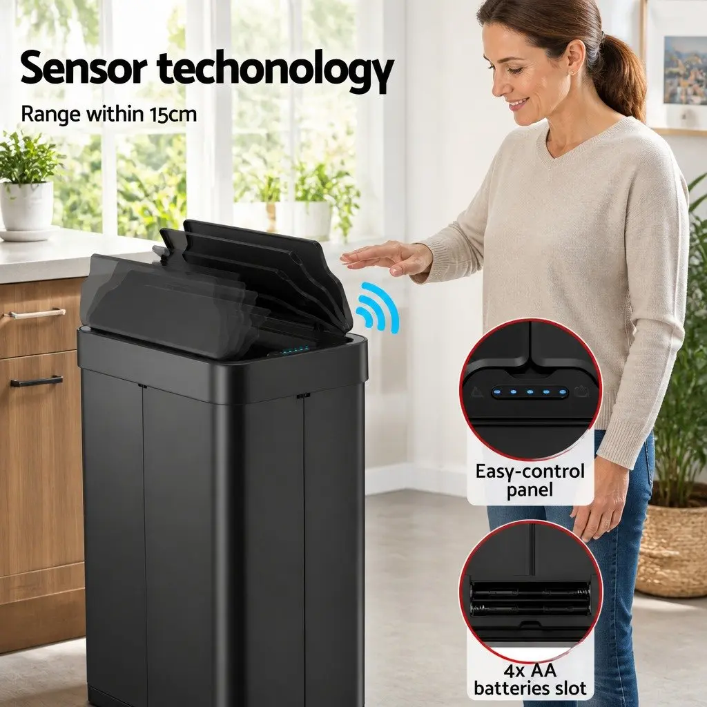 Automatic Sensor Rubbish Bin ABS 70L Black Touchless Kitchen Waste Garbage Can