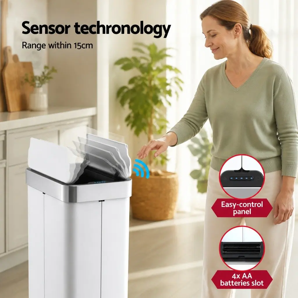 Automatic Bin Stainless Steel 70L White Touchless Kitchen Waste Can