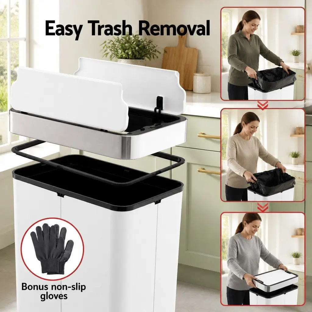 Automatic Bin Stainless Steel 70L White Touchless Kitchen Waste Can