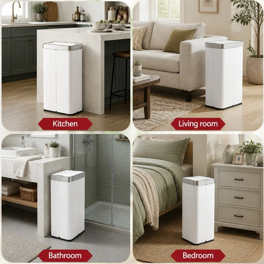 Automatic Bin Stainless Steel 70L White Touchless Kitchen Waste Can