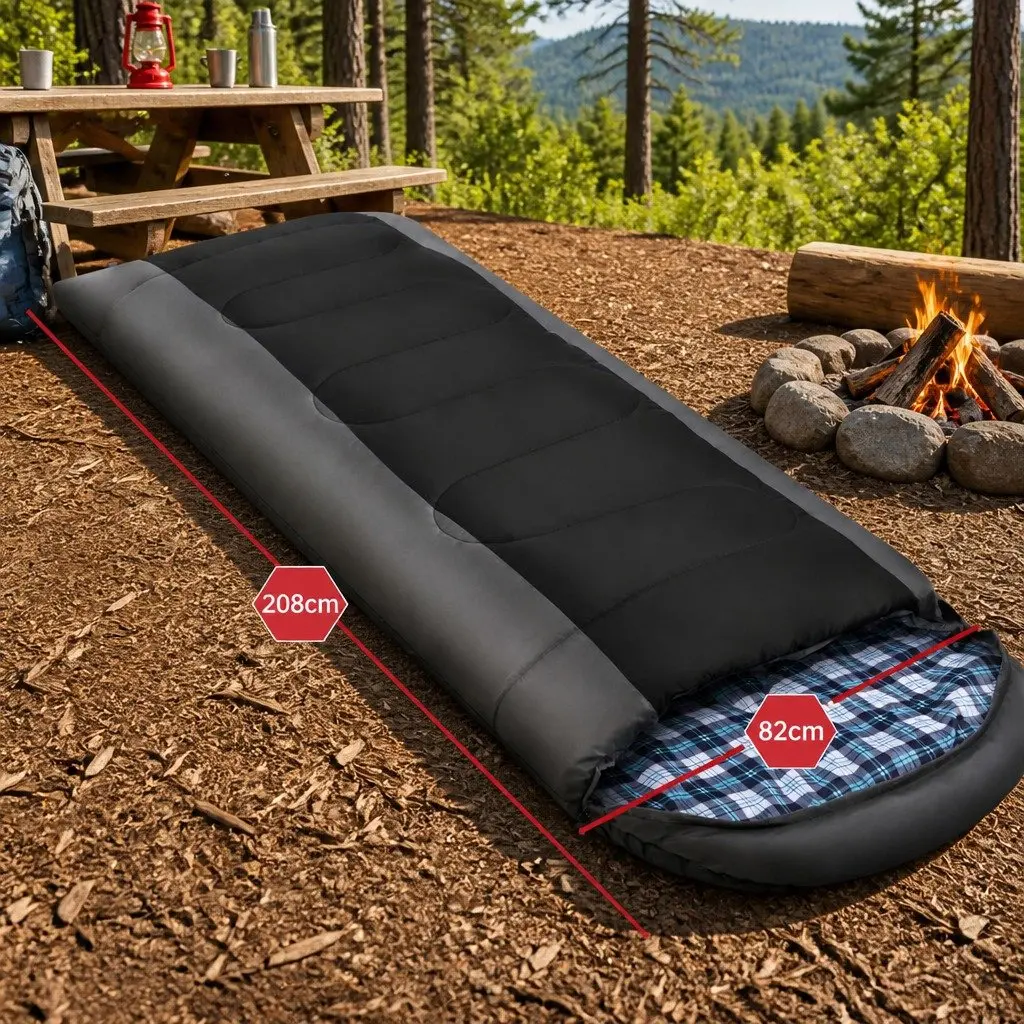 Single Sleeping Bag Waterproof Polyester 208cm x 82cm Black Grey