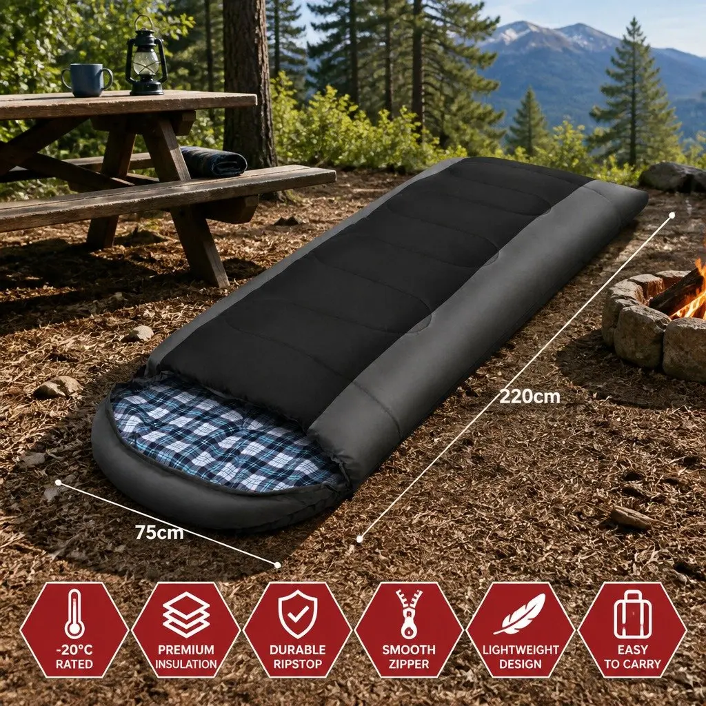 Single Sleeping Bag Waterproof Polyester 208cm x 82cm Black Grey