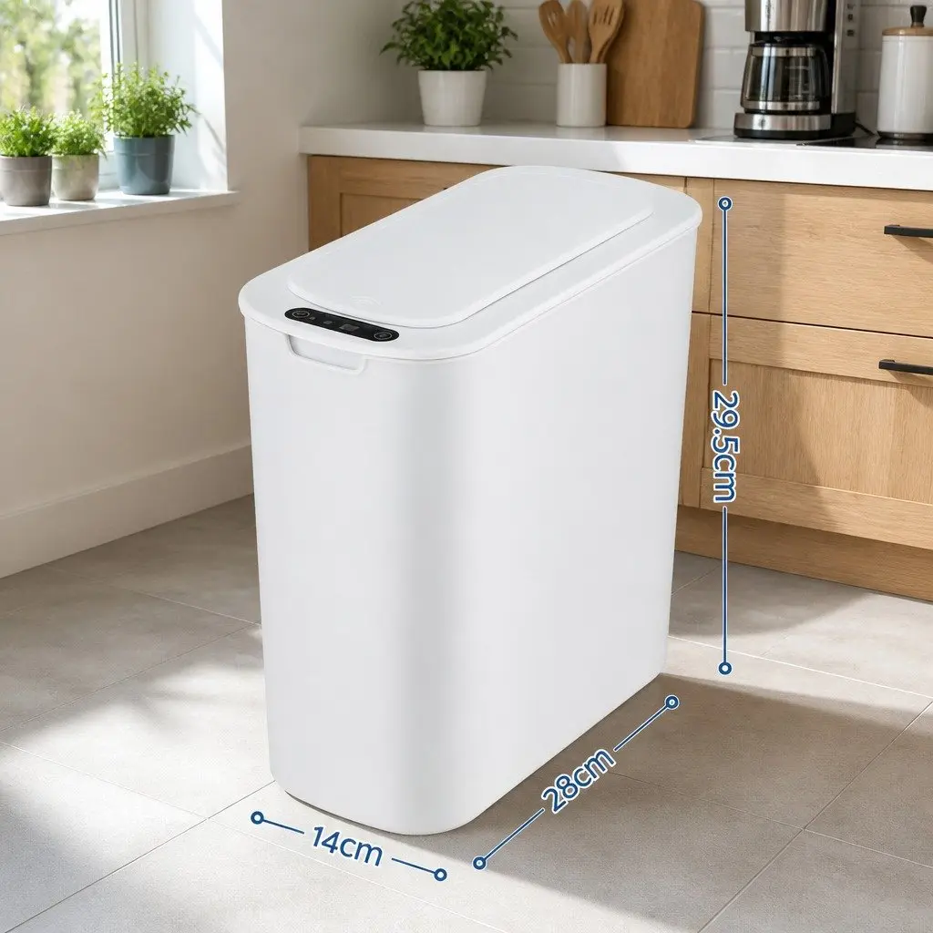 Automatic Bin PP 11L White Slim Touchless Motion Sensor Kitchen Waste