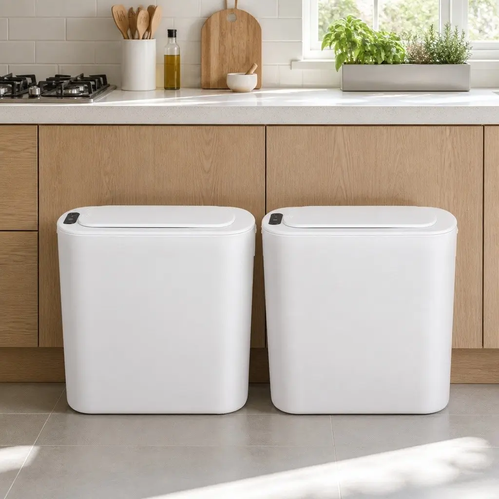 Automatic Bin PP 11L White Slim Touchless Motion Sensor Kitchen Waste
