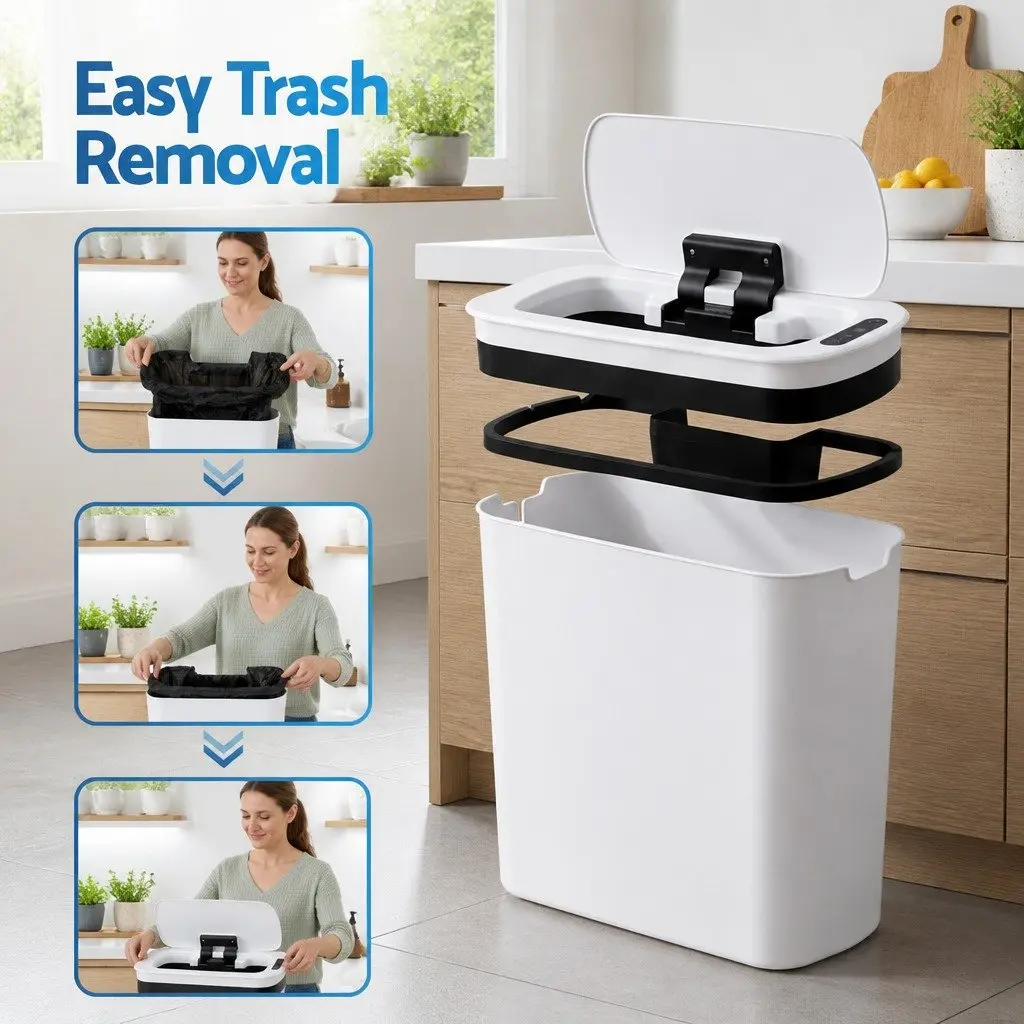 Automatic Bin PP 11L White Slim Touchless Motion Sensor Kitchen Waste