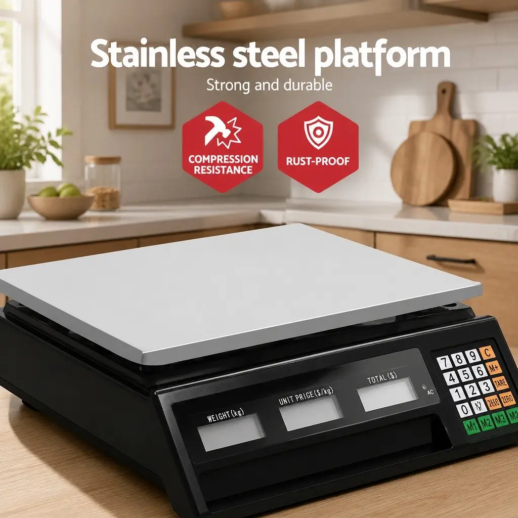 Digital Kitchen Scale 40kg Plastic 35 x 23cm Black LCD Display