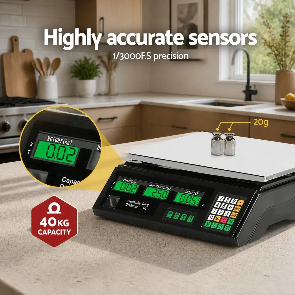 Digital Kitchen Scale 40kg Plastic 35 x 23cm Black LCD Display