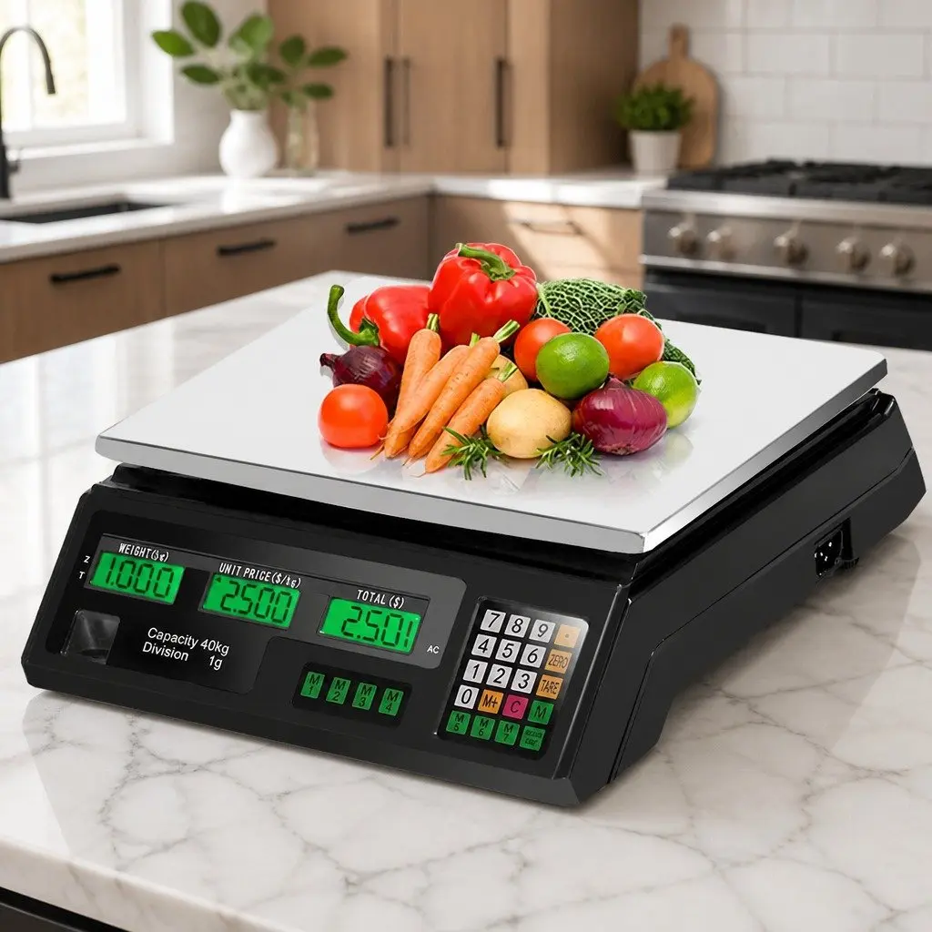 Digital Kitchen Scale 40kg Plastic 35 x 23cm Black LCD Display